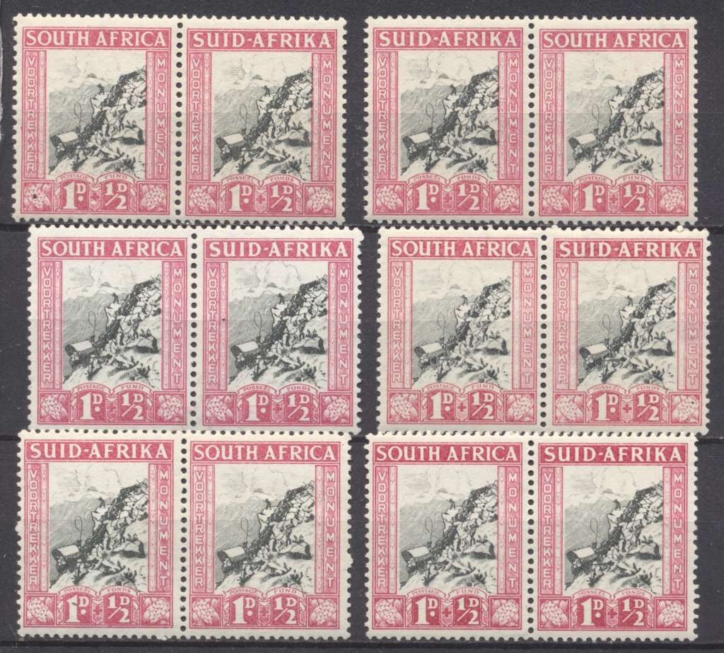 1933 Voortrekker Memorial Fund 1d Pairs x 6 Superb U.M.M.