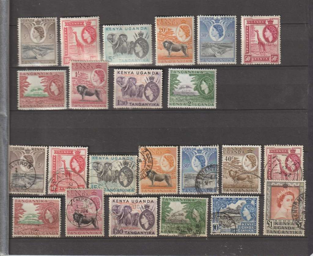Kenya Uganda Tanganyika 1954 QE Mint/Used part sets to 1 pound CV +/- R 1000.00