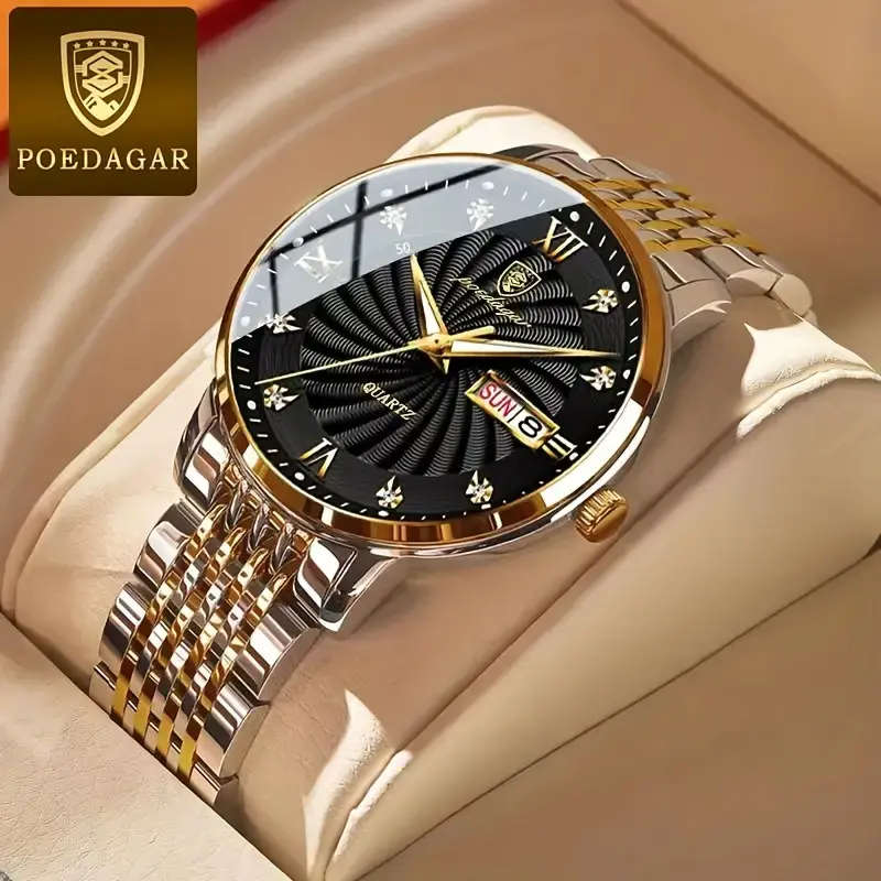POEDAGAR Trendy Stainless Steel Quartz Watch