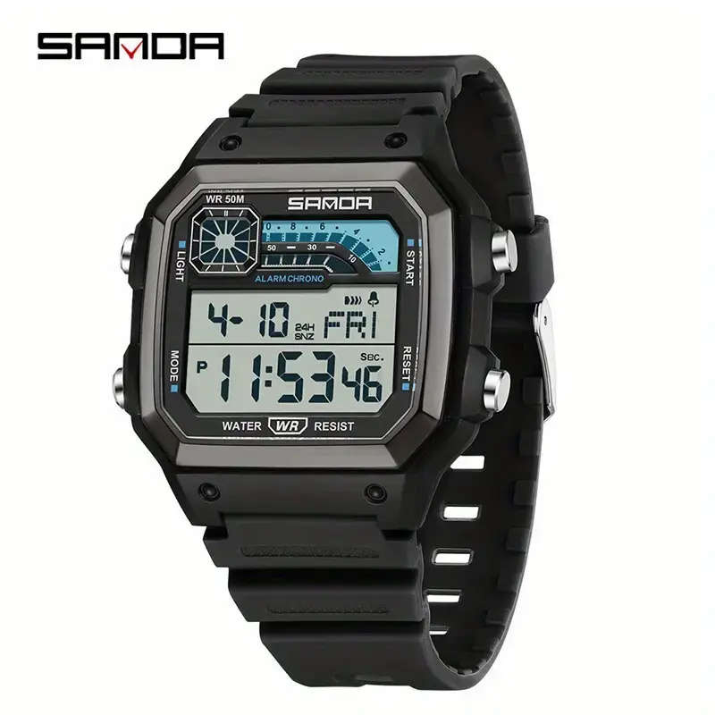 SANDA Waterproof Sports Square Electronic Watch
