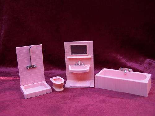 Pink Dollhouse Bathroom Set Made in West Germany 1970s