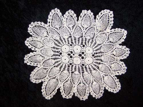 Vintage Hand Crocheted Oval Doiley. Pineapple Pattern.