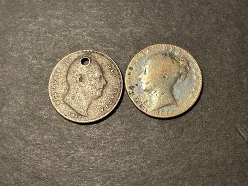 Set of 2 early 1800`s British 1/4 penny coins - 1834 and 1840