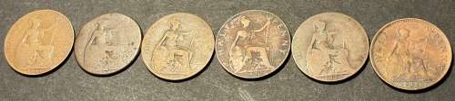 Set of 6 British 1/2 penny coins