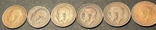 Set of 6 British 1/2 penny coins