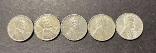 1943 USA steel `Wheat penny` 1 cent coins  - 5 available