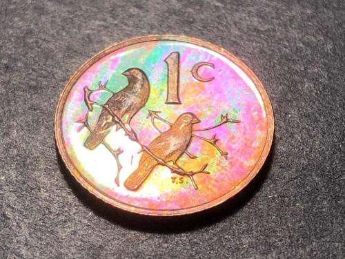 1983 RSA proof 1c (1 cent) coin - Excellent rainbow toning