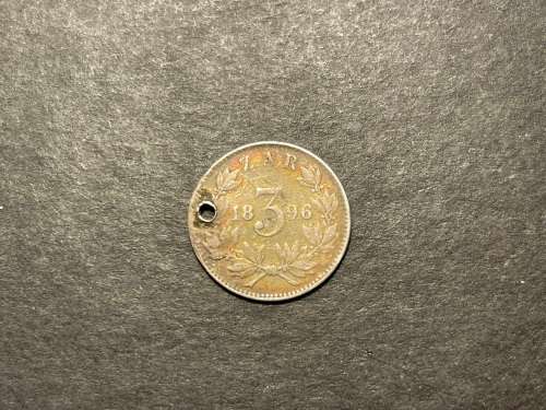 ZAR 1896 silver 3 pence coin
