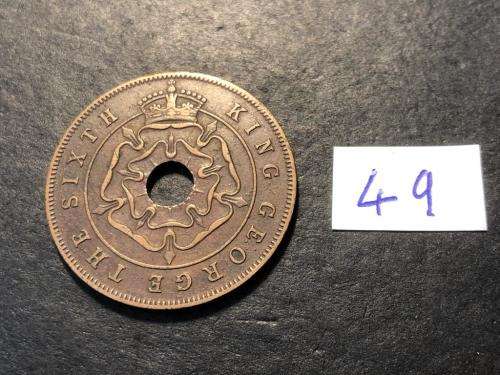 1949 Holed Rhodesian 1 penny coin - King George VI