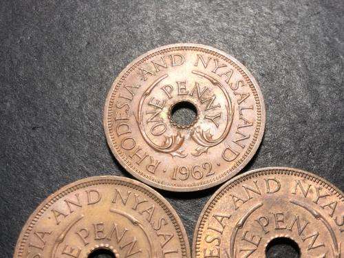 Set of 3 Very high grade Rhodesian 1 penny coins - 1958, 1962, 1963