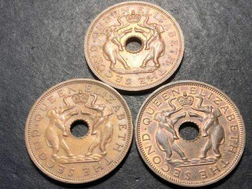 Set of 3 Very high grade Rhodesian 1 penny coins - 1958, 1962, 1963