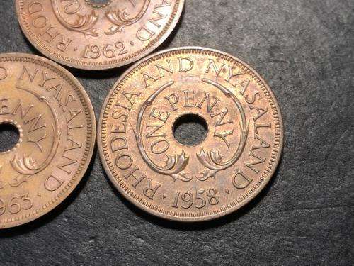 Set of 3 Very high grade Rhodesian 1 penny coins - 1958, 1962, 1963