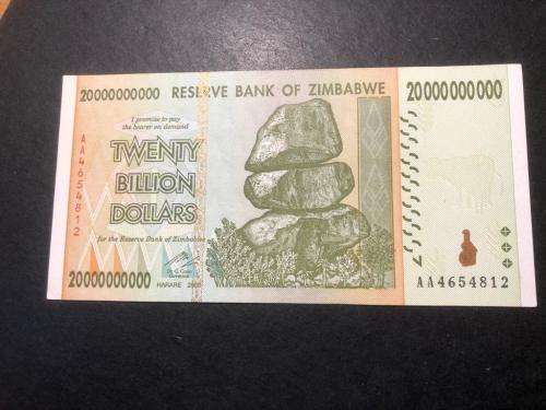 Crisp AU+/UNC Zimbabwe 20 Billion dollar banknote - 2008 Hyperinflation issue