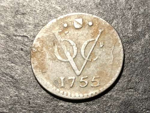 Scarce 1755 VOC half duit copper coin - 268 years old