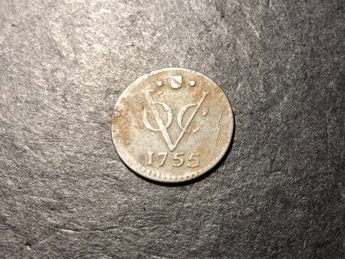 Scarce 1755 VOC half duit copper coin - 268 years old