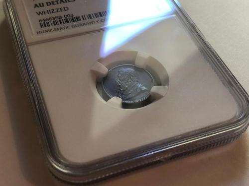 1892 ZAR silver 3 pence (tickey) coin NGC graded AU details Whizzed