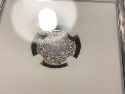 1892 ZAR silver 3 pence (tickey) coin NGC graded AU details Whizzed