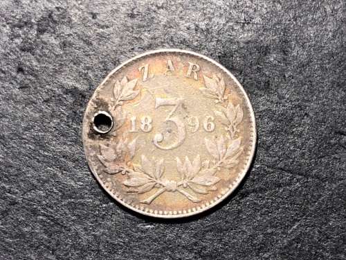 ZAR 1896 silver 3 pence coin