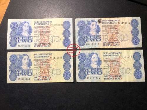 Set of 4 GPC de Kock R2 old banknotes - as per photo
