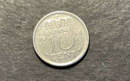 ERROR 1948 Netherlands 10 cent coin  - Large planchet error