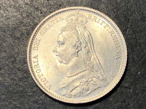 Rare UNC 1887 British Silver 6 pence coin - Queen Victoria