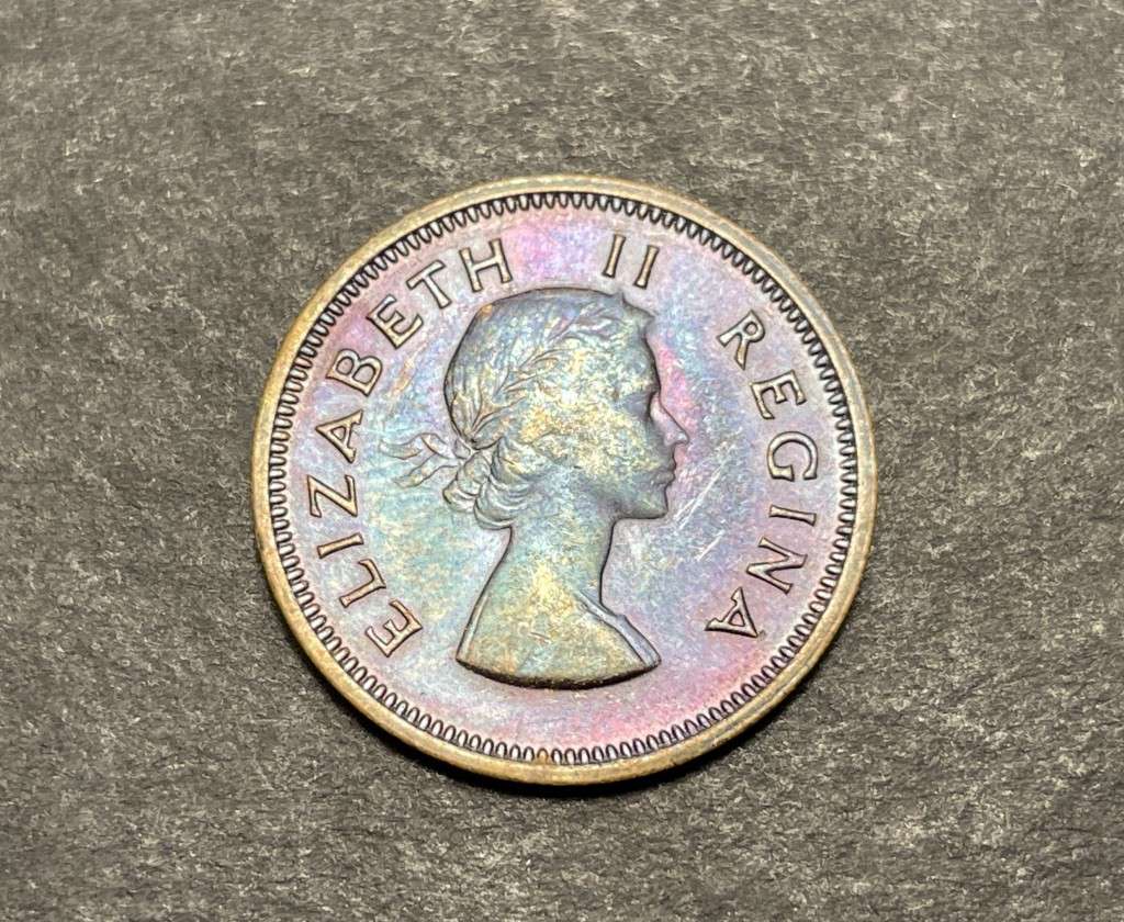 Excellent 1959 SA Union 1/4 penny coin - Beautiful purple toning