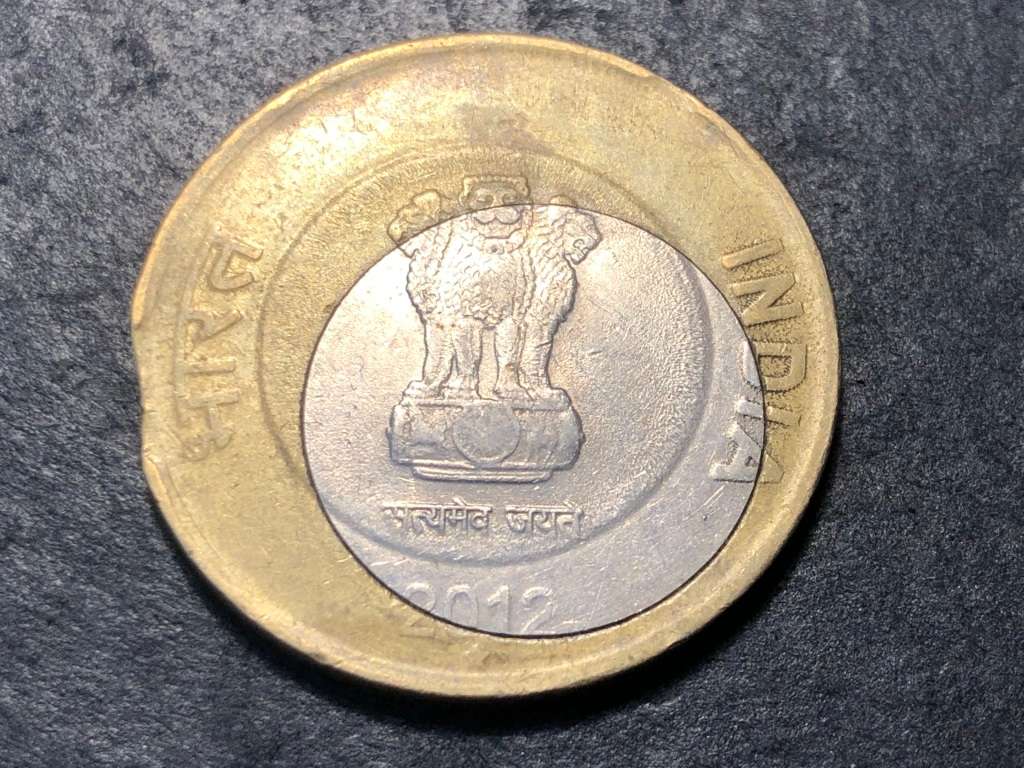 Extremely Rare Double Error 10 rupees coin - Off-centre core and clipped planchet
