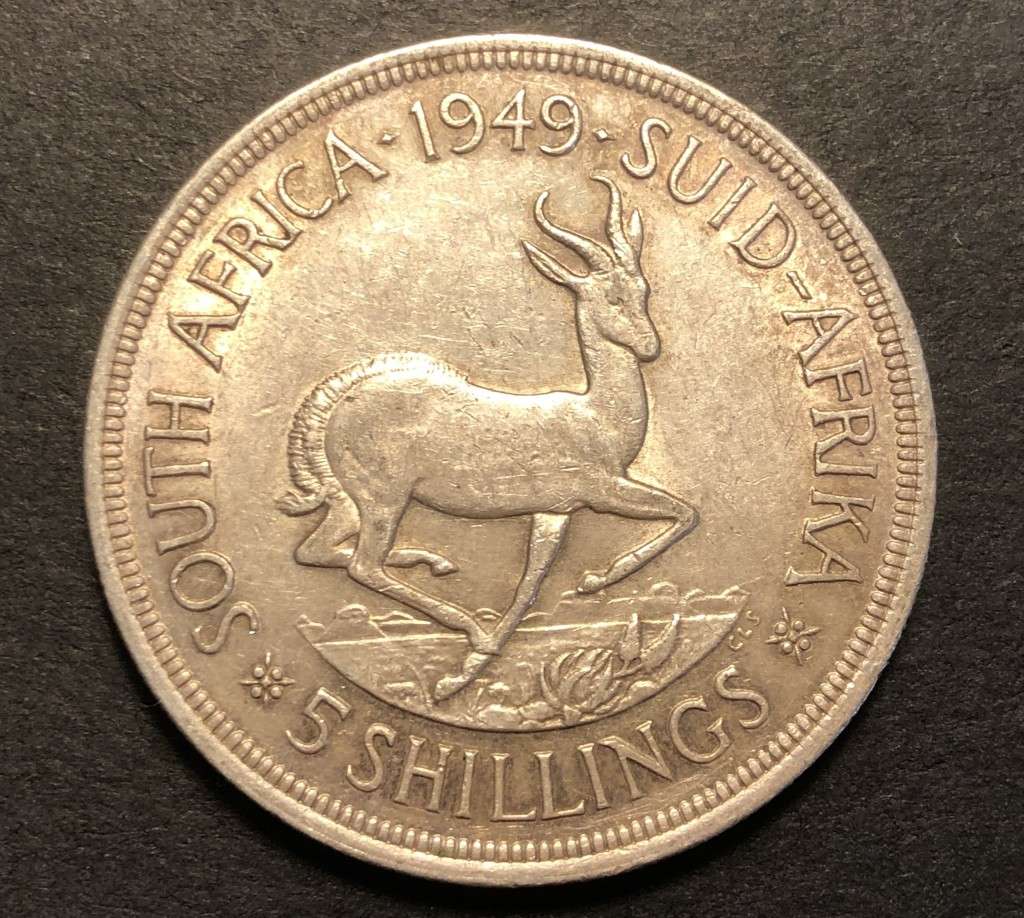 1949 SA Union 5 shilling (crown) silver coin