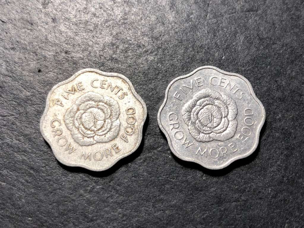 Set of 2 Seychelles 1972 Five cent coins - Grow more food