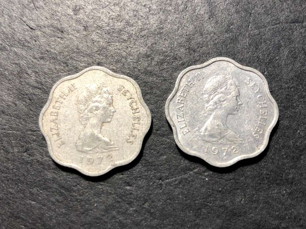 Set of 2 Seychelles 1972 Five cent coins - Grow more food