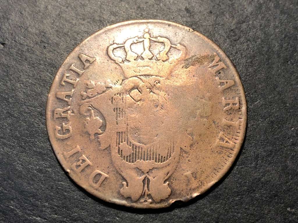 Rare 1796 Portuguese 20 Reis large Crown-sized copper coin - Queen Mary I