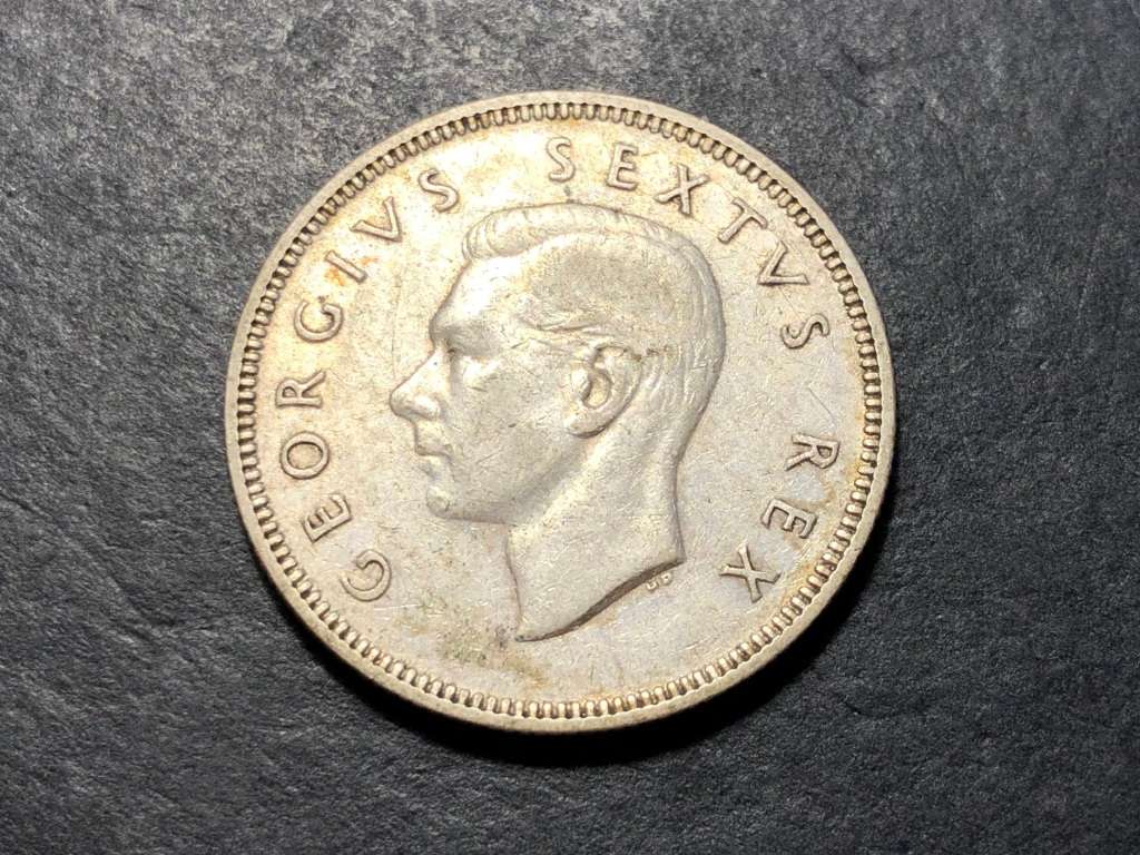 Scarcer 1949 Union of South Africa 2 shilling (florin) silver coin
