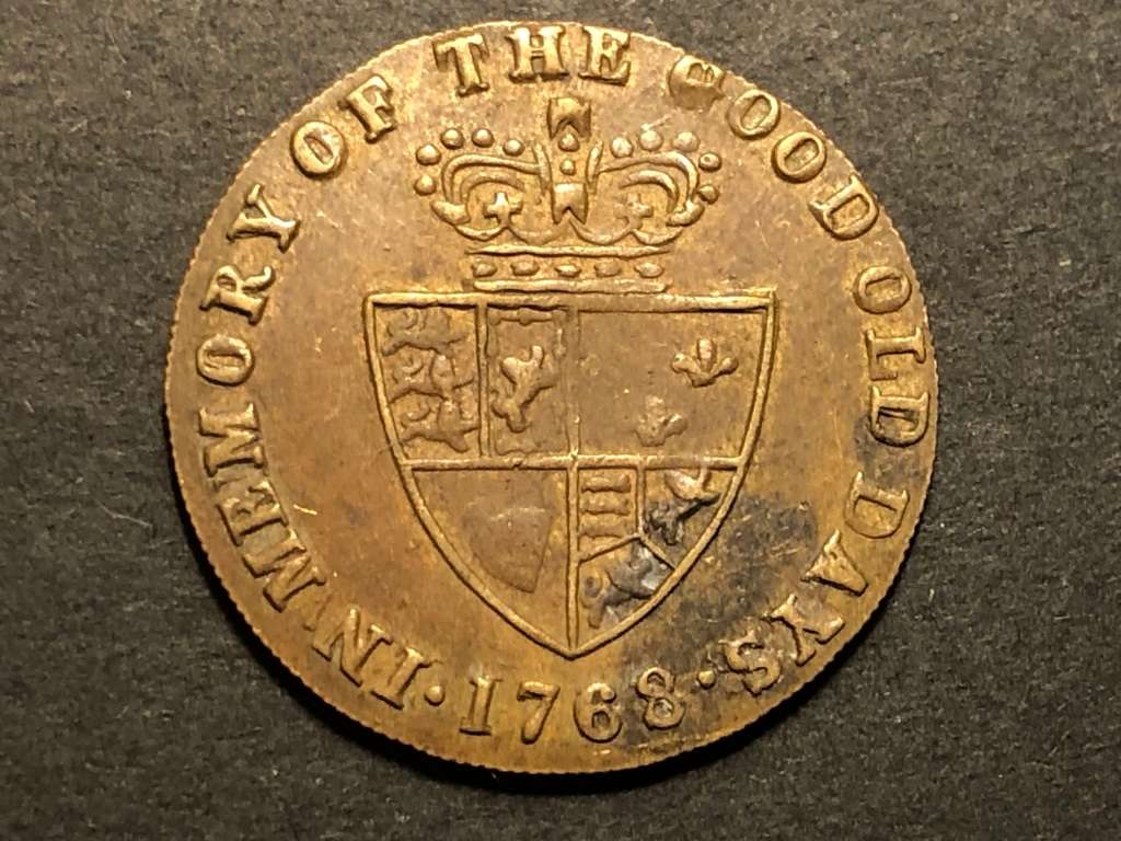 Old 1768 1/2 guinea gambling token coin - Nice Condition