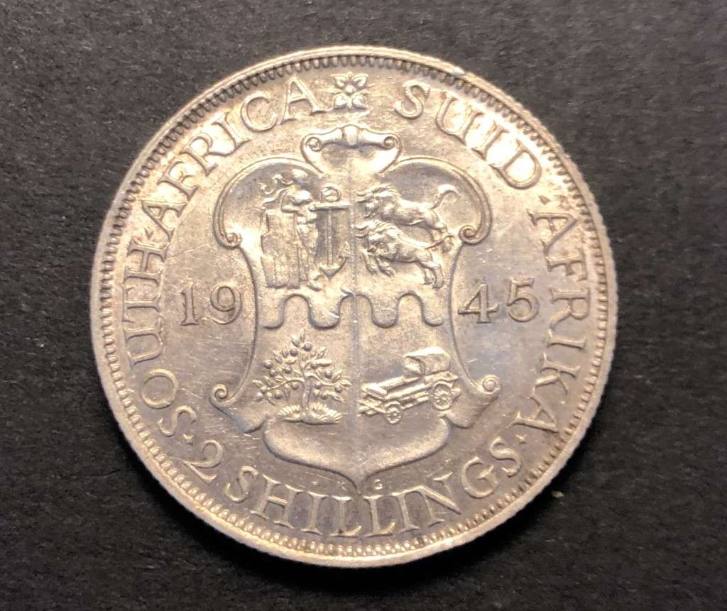 Brilliant AU+ 1945 SA Union Silver 2 Shilling coin - High Catalogue Value - Lot 2 of 2