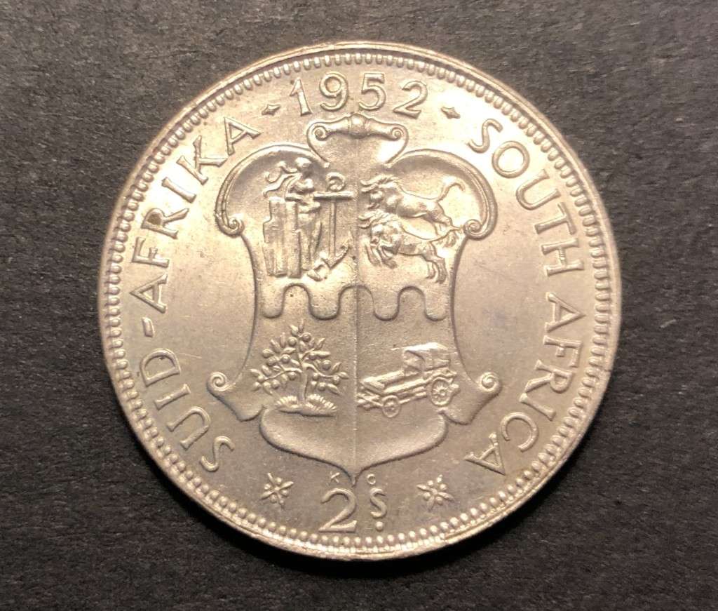 Brilliant AU+/UNC 1952 SA Union Silver 2 Shilling coin