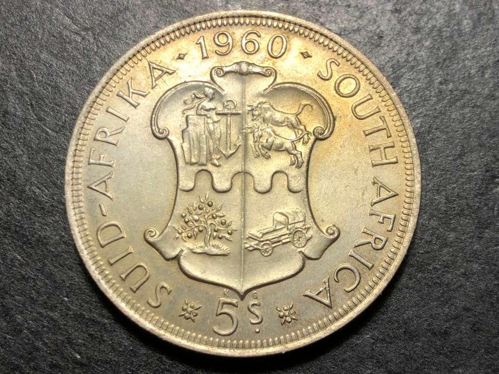UNC 1960 Union of South Africa 5 shillings coin