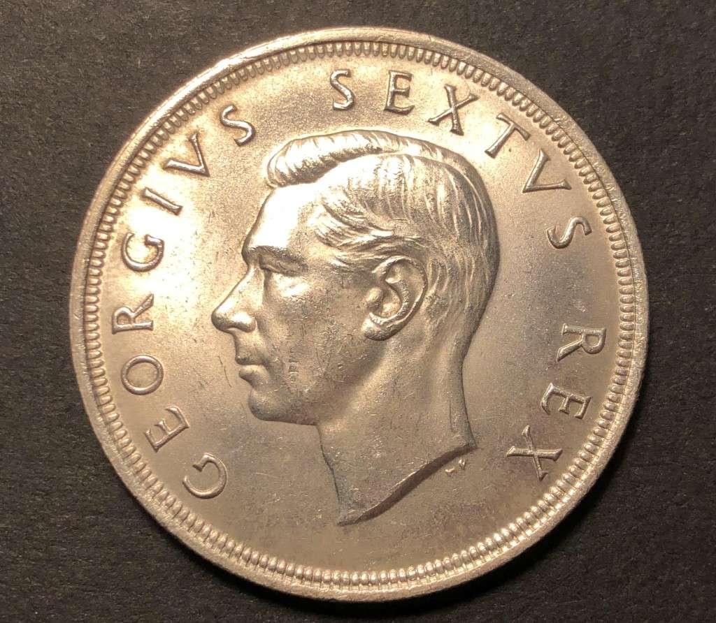 Very nice UNC 1949 SA Union silver 5 shillings (crown) coin - 80% Silver