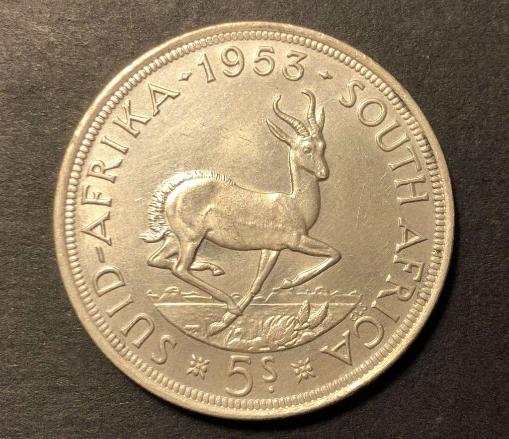 Very nice 1953 SA Union silver 5 shillings (crown) coin