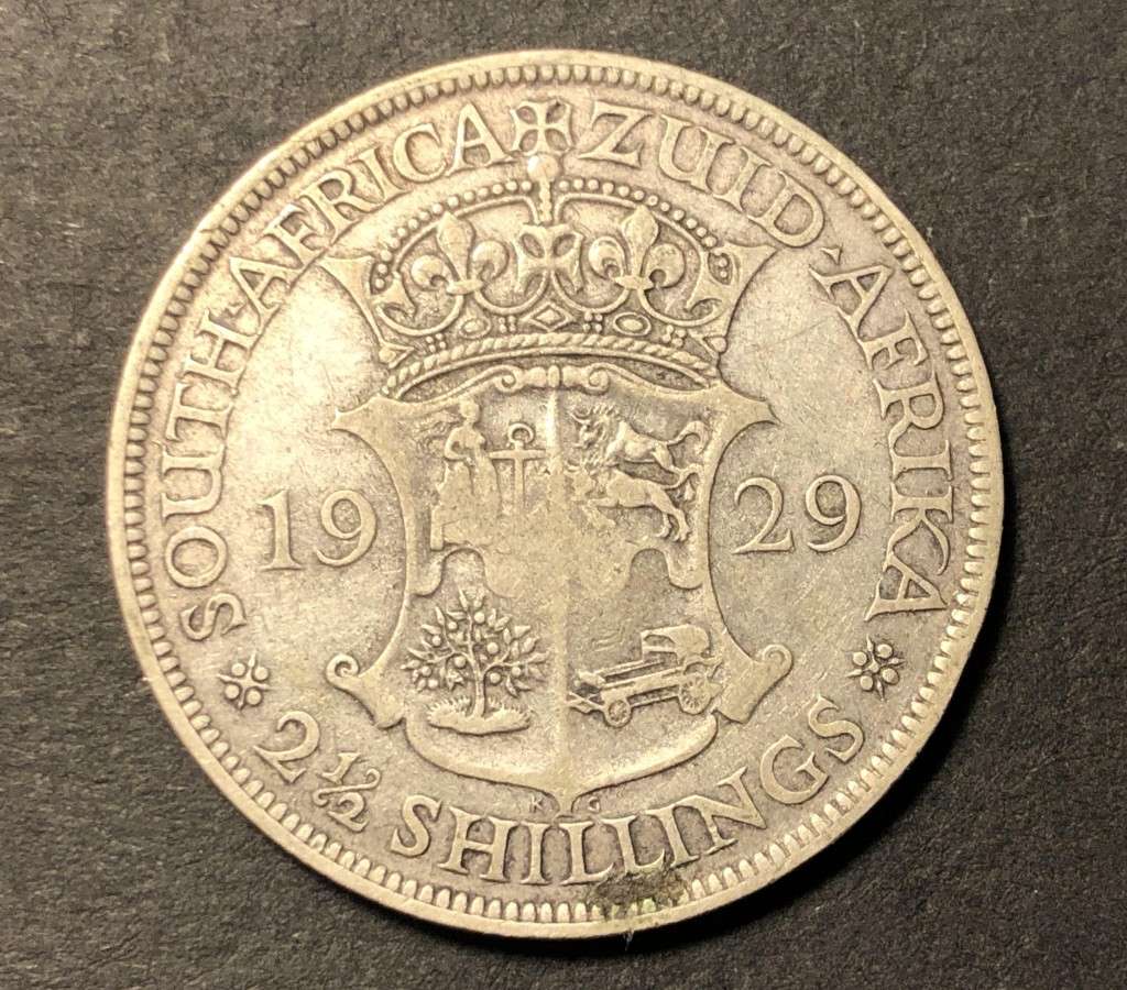 Scarce 1929 SA Union 2 ½ shillings (half crown) silver coin - Filler coin