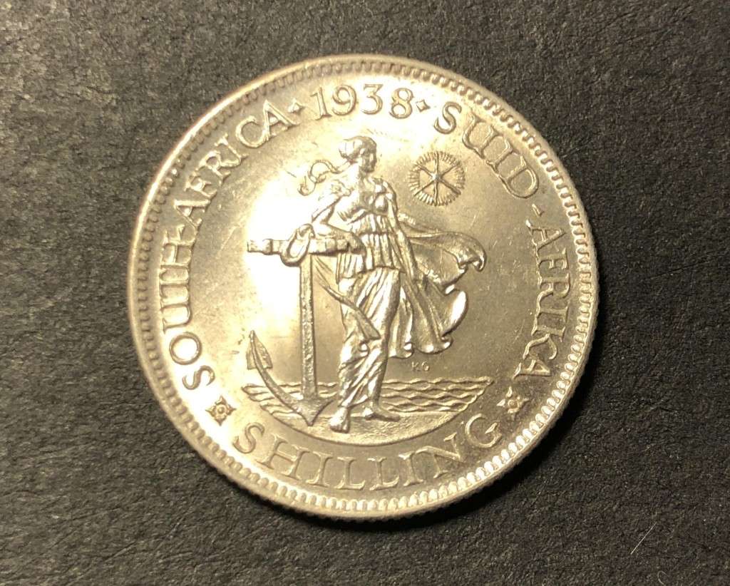 Rare AU/UNC 1938 SA Union silver shilling coin - High catalogue value