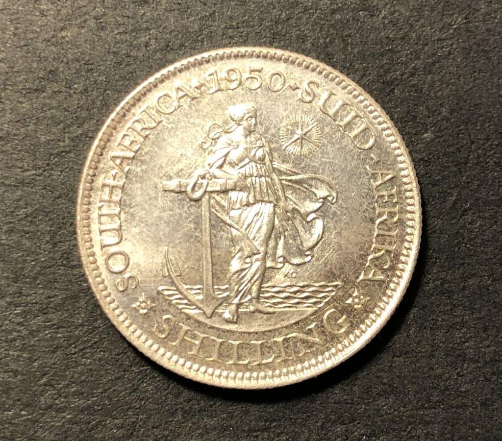 Very nice 1950 SA Union silver shilling coin - Almost Prooflike