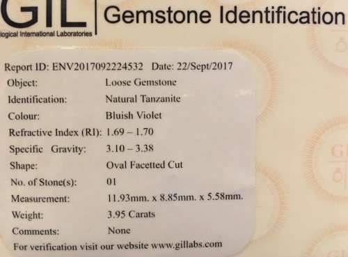 3.95 CT GIL CERTIFIED NATURAL TANZANITE INTENSE BLUISH VIOLET OVAL SHAPE - MAGNIFICENT!