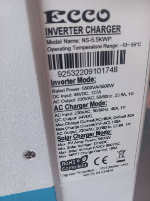 ECCO 5.5KW 48V 100A MPPT Hybrid Solar Invertor