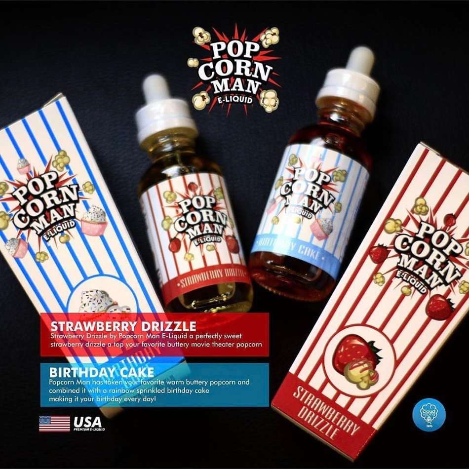 STRAWBERRY DRIZZLE BY POPCORN MAN E-LIQUID 60ml /Vape Juice/Smoke Juice 3mg