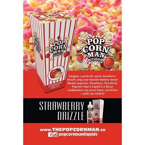STRAWBERRY DRIZZLE BY POPCORN MAN E-LIQUID 60ml /Vape Juice/Smoke Juice 3mg