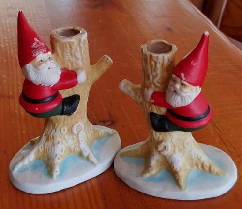 Heirloom Father Christmas Candle Holders