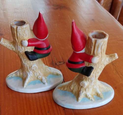Heirloom Father Christmas Candle Holders