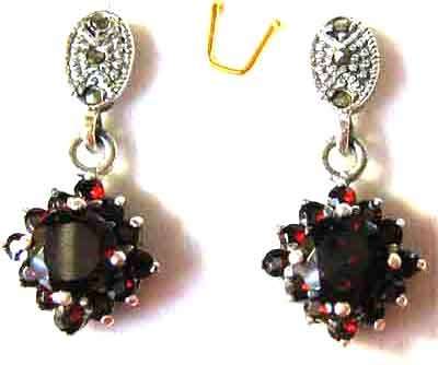 Sterling Silver Marcasite and Genuine Garnets Earrings.