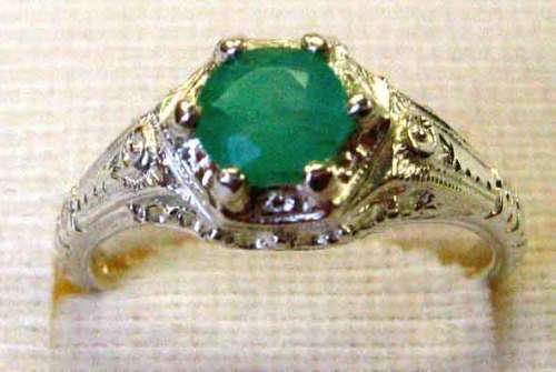 Solid 925 Sterling Silver & Genuine Emerald and Diamonds   Ring.