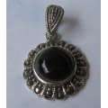 Sterling Silver , Marcasite and Black Onyx Pendant